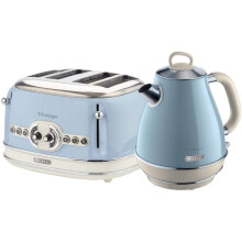 Ariete ARPK21 Retro Style Jug Kettle and 4 Slice Toaster Set, Vintage Design - Blue