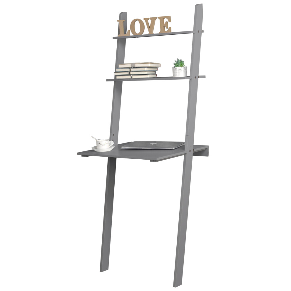(Grey) White Or Grey Ladder Computer Desk + Two Shelves-image-OPC-P6NSQ5D-NEW