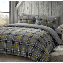(Grey, Single ) Luxury Teddy Checked Fleece Duvet Cover Set Soft Cosy Warm Check Teddy Bedding