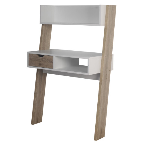 Oak & White Ladder Desk 1 Drawer Shelf Wooden Bedroom Computer Table