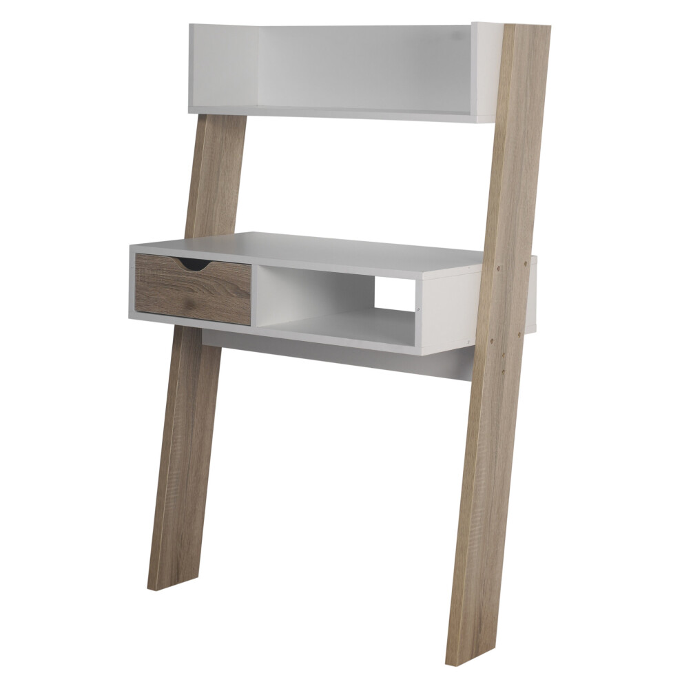 Oak & White Ladder Desk 1 Drawer Shelf Wooden Bedroom Computer Table