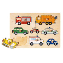 Puzzel, jossa palat - GOKI - Ajoneuvot - 8 kappaletta - Puupainikkeet