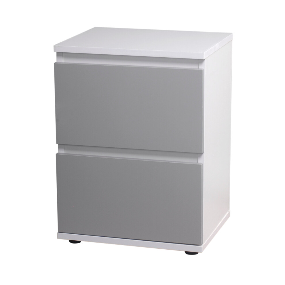 (White Carcass and Grey Drawers) 2 Drawer Wooden Bedside Cabinet Side Table