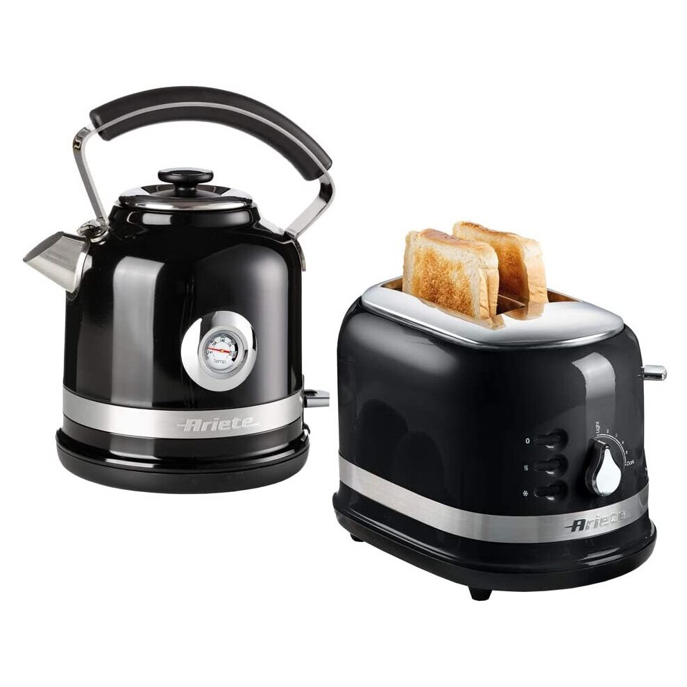 Ariete ARPK31 Moderna Cordless Kettle and 2 Slice Toaster Set, Stainless Steel Body - Black