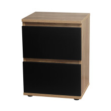 (Oak Carcass and Black Drawers) 2 Drawer Wooden Bedside Cabinet Side Table