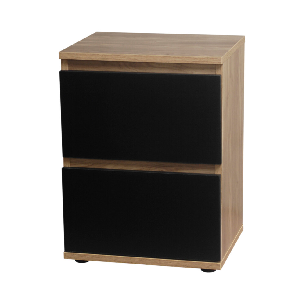 Skagen (Oak Carcass And Drawers) 2 Drawer Wooden Bedside Cabinet Side Table Black