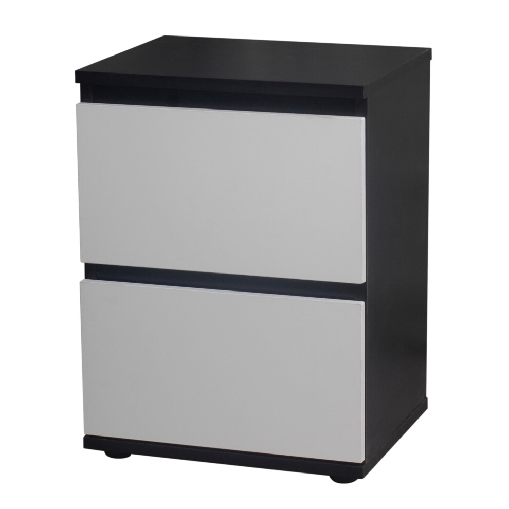 (Black Carcass and White Drawers) 2 Drawer Wooden Bedside Cabinet Side Table