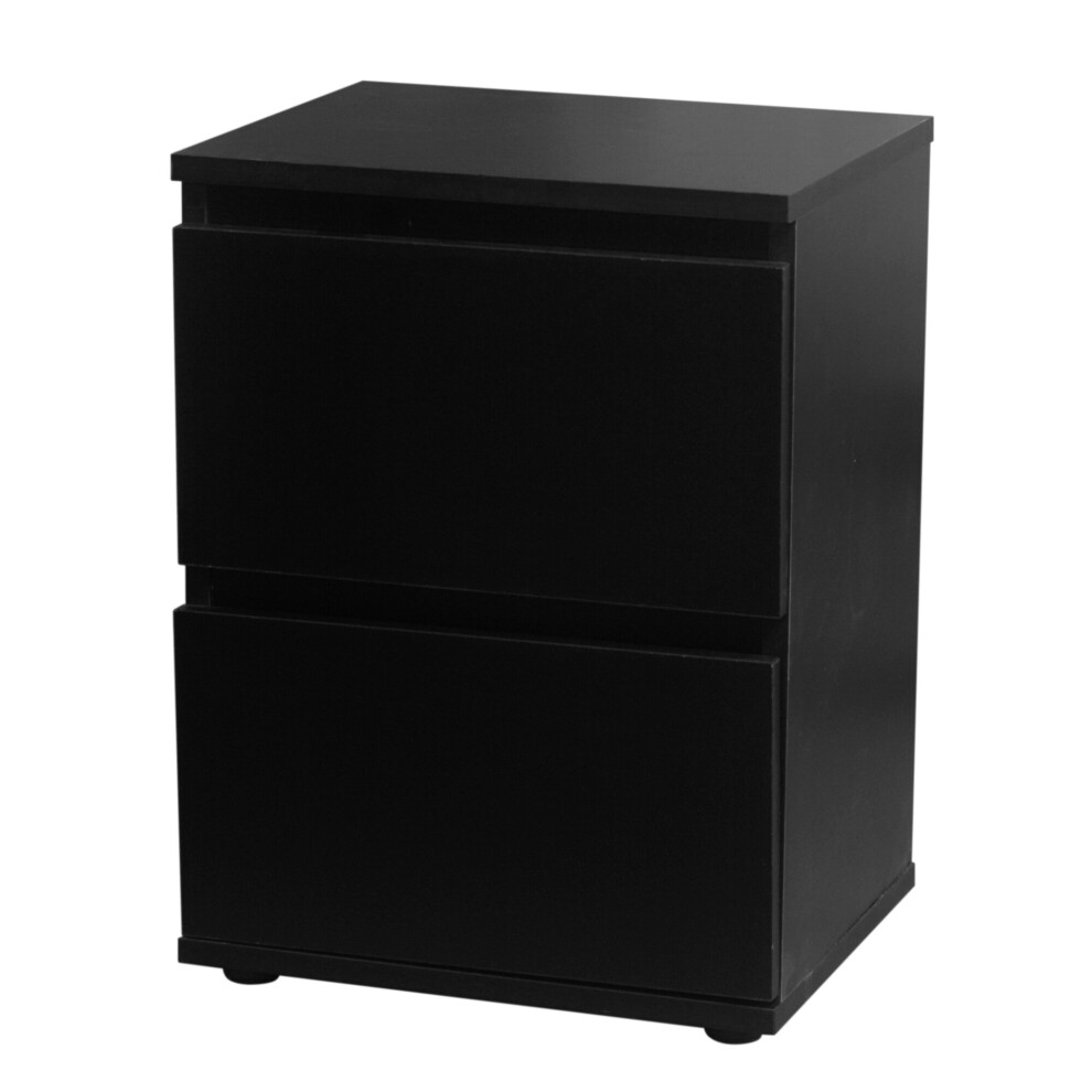 (Black Carcass and Black Drawers) 2 Drawer Wooden Bedside Cabinet Side Table