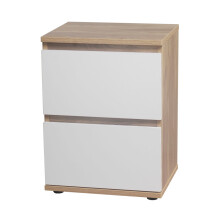 (Oak Carcass and White Drawers) 2 Drawer Wooden Bedside Cabinet Side Table
