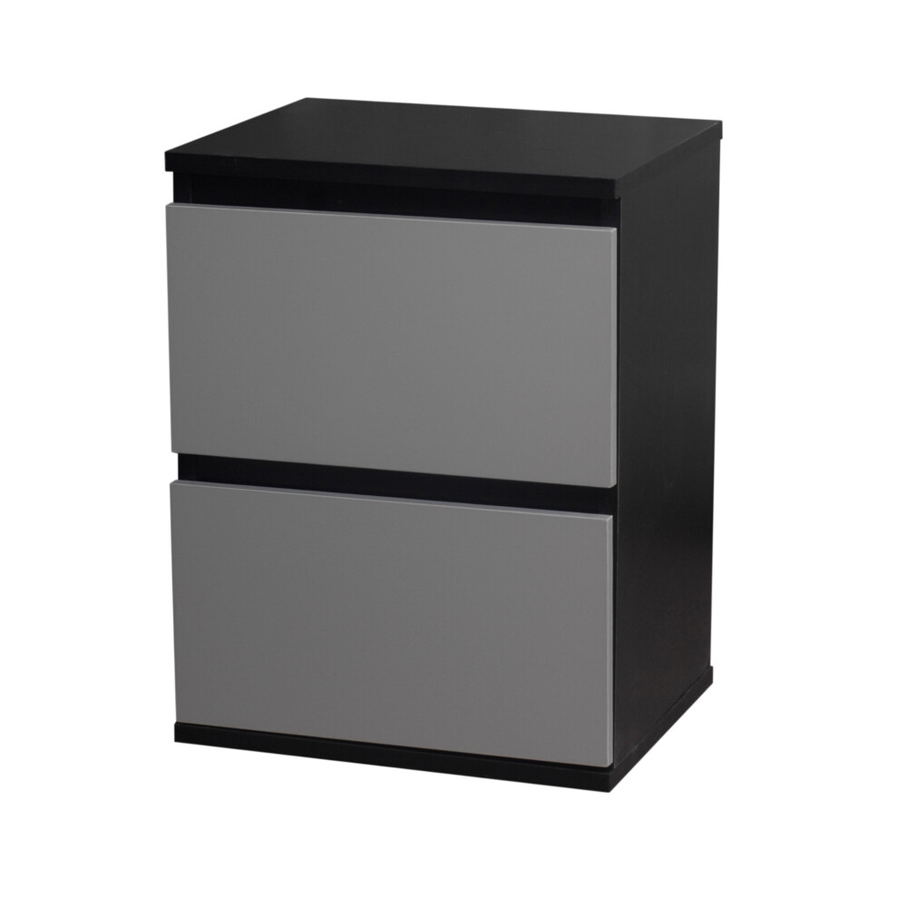 (Black Carcass and Grey Drawers) 2 Drawer Wooden Bedside Cabinet Side Table