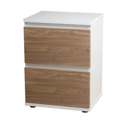 Skagen (White Carcass and Oak Drawers) 2 Drawer Wooden Bedside Cabinet Side Table