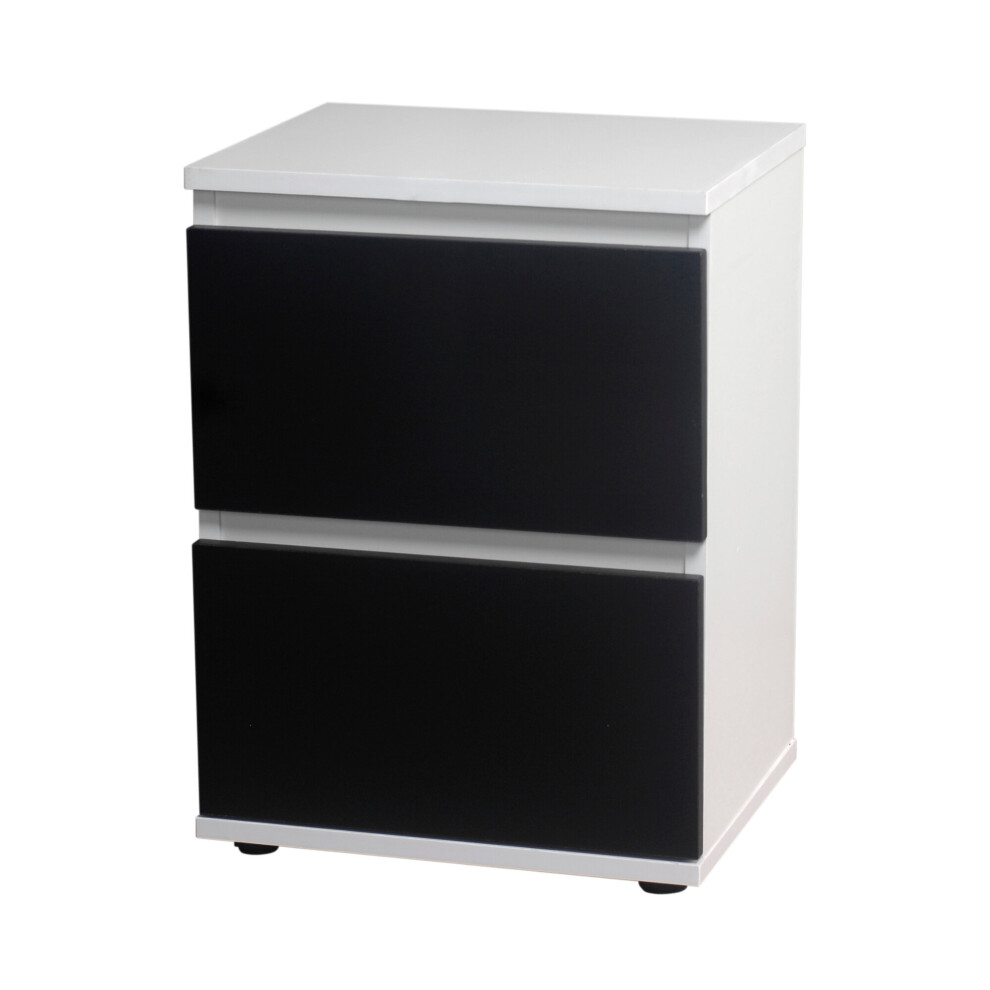 (White Carcass and Black Drawers) 2 Drawer Wooden Bedside Cabinet Side Table