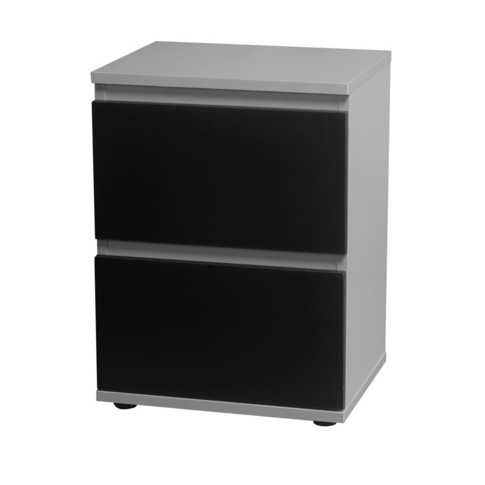 (Grey Carcass and Black Drawers) 2 Drawer Wooden Bedside Cabinet Side Table