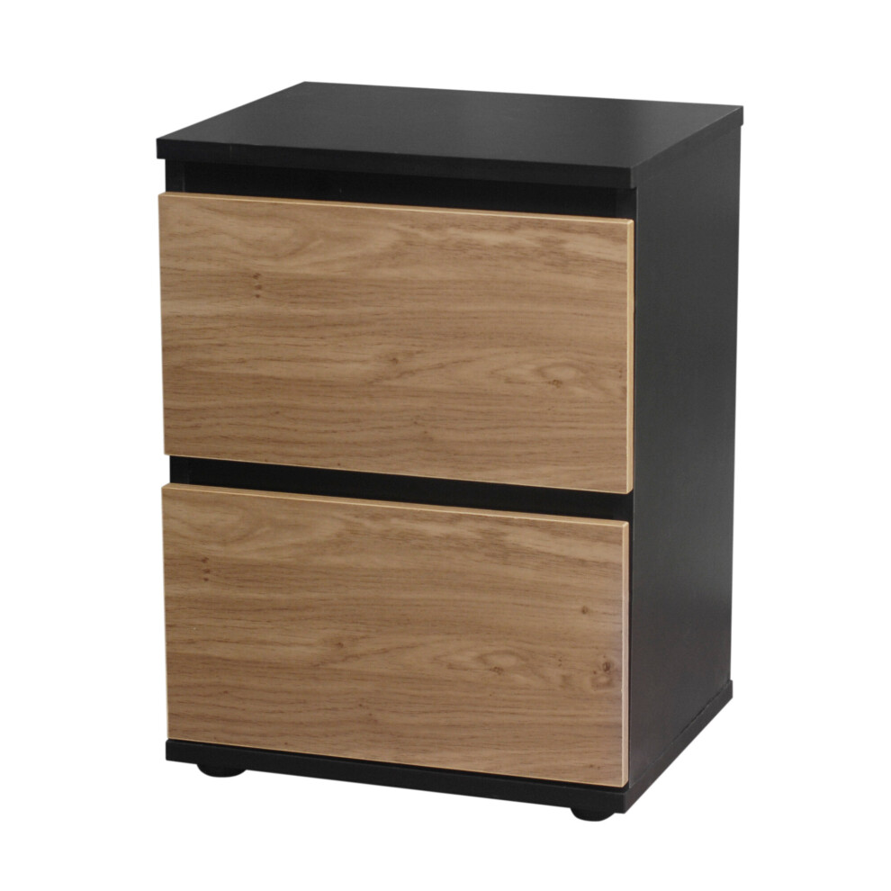 (Black Carcass and Oak Drawers) 2 Drawer Wooden Bedside Cabinet Side Table