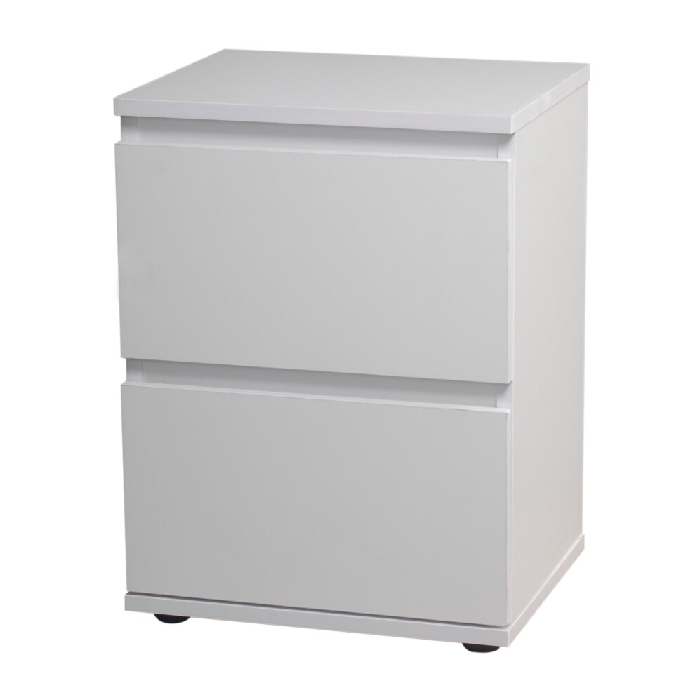 (White Carcass and White Drawers) 2 Drawer Wooden Bedside Cabinet Side Table