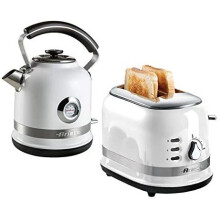 Ariete ARPK32 Moderna Cordless Kettle and 2 Slice Toaster Set, Stainless Steel Body, - White