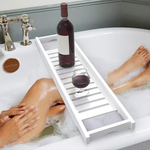 Living And Home Non Slip Bath Caddy Tray Bathtub Over Board Shelf Tablet Holder Rack 1