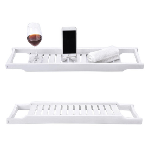 Living And Home Non Slip Bath Caddy Tray Bathtub Over Board Shelf Tablet Holder Rack 2