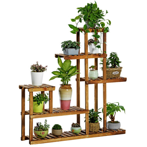 Living And Home Rustic Large Multi-Tiered Wooden Plant Stand 1