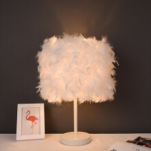 Fluffy Feather Table Lamp - White Metal Bedside Night Light, E27 Bulb Compatible (Not Included), Corded LED