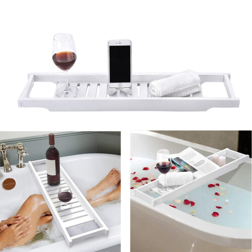 Living And Home Non Slip Bath Caddy Tray Bathtub Over Board Shelf Tablet Holder Rack