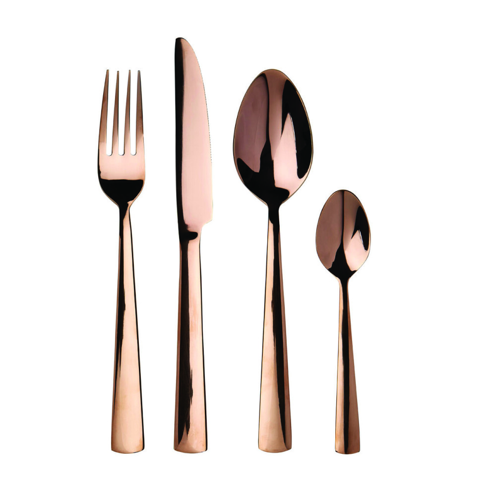 Premier Housewares 16 Piece Stainless Steel Rose Cutlery Set, Stainless Steel Cutlery Set, Modern Luxury Cutlery Set Gold