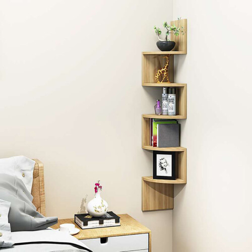 Living And Home 5-Tier Wooden Floating Corner Shelves Display Bookcase 1
