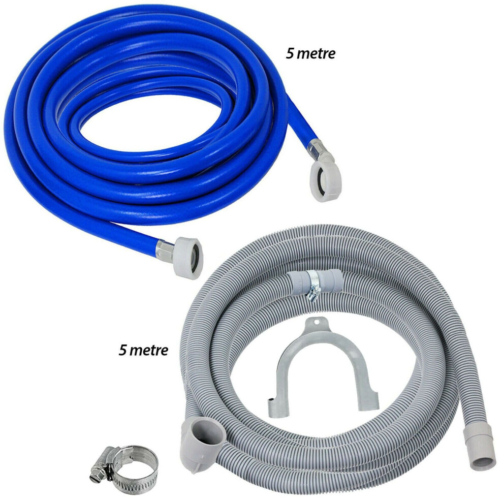 Universal Fill Hose + Drain Hose Extension Set For Hotpoint Ariston Indesit Washing Machine & Dishwasher 5M + 5M