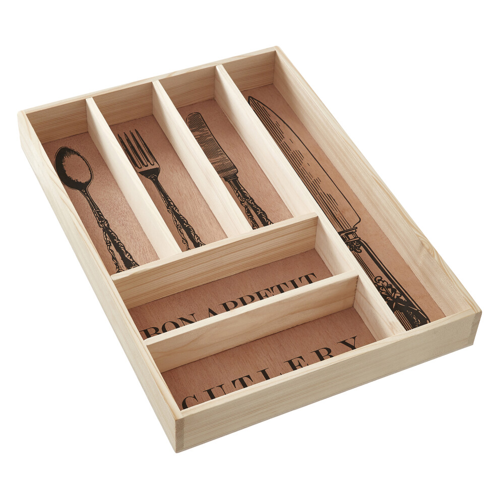 Premier Housewares Natural Charm Wooden Vintage Design Cutlery Tray, Vintage Design Holder, Organized Kitchen Utensil Holder