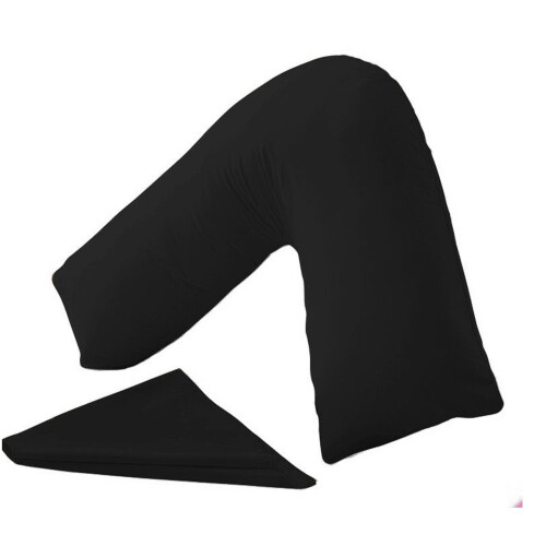 (Black, Plain V- Pillow Case with V Pillow ) Ease Care V Pillow Case Back Neck Nursing Support
