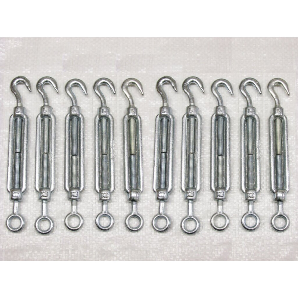 (M5, Pack of 10) Hook to Eye Turnbuckle Galvanised from 5MM - 32MM