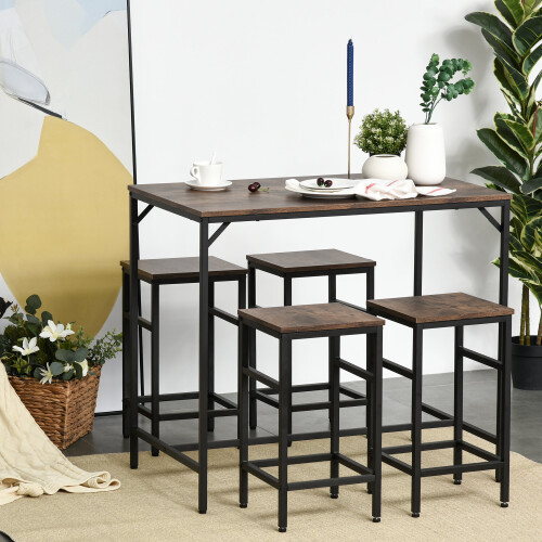 Homcom HOMCOM Industrial Rectangular Dining Table Set with 4 Stools for Dining Room 2
