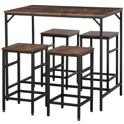 Homcom HOMCOM Industrial Rectangular Dining Table Set with 4 Stools for Dining Room