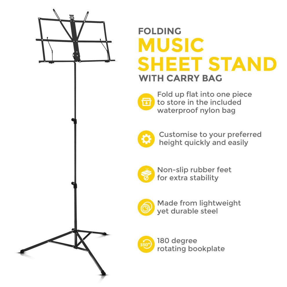 (Black) LIVIVO ® High Quality Music Sheet Holder Folding Metal Stand with Carry Case Bag