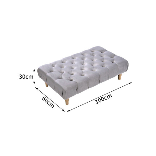 Living And Home Velvet Rectangle Buttoned Footstool with 4 Wood Legs 2