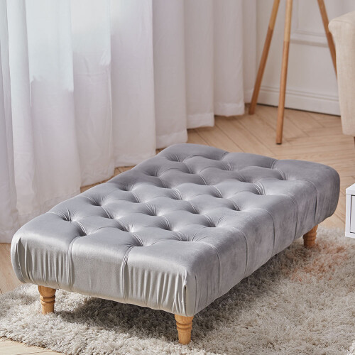 Living And Home Velvet Rectangle Buttoned Footstool with 4 Wood Legs 1