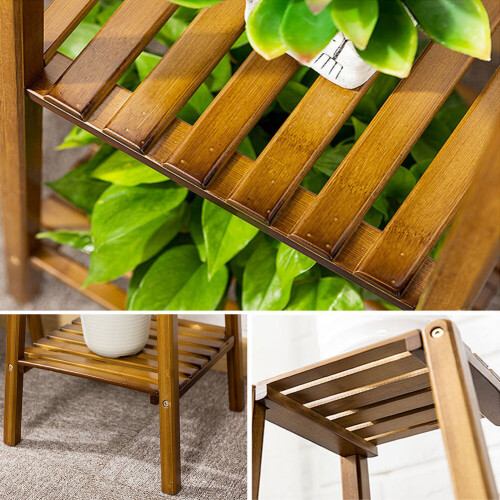 Living And Home Vintage Tiered Indoor Plant Stand Solid Wood Display Shelf 2