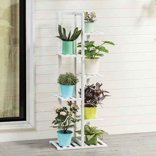 Living And Home Rustic Wooden Multi-Tiered Potted Plant Stand Rack