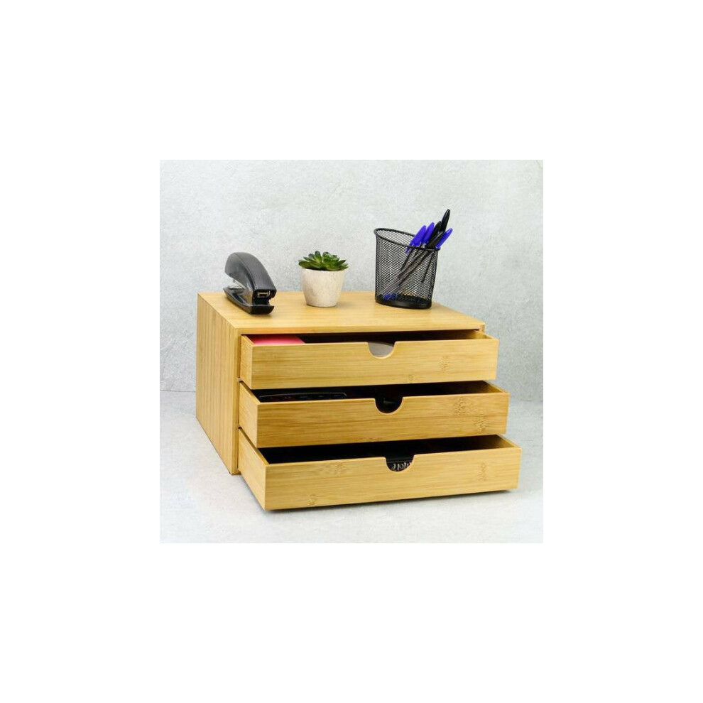 Bamboo Desktop 3 Drawer Wide Stand for Office Home