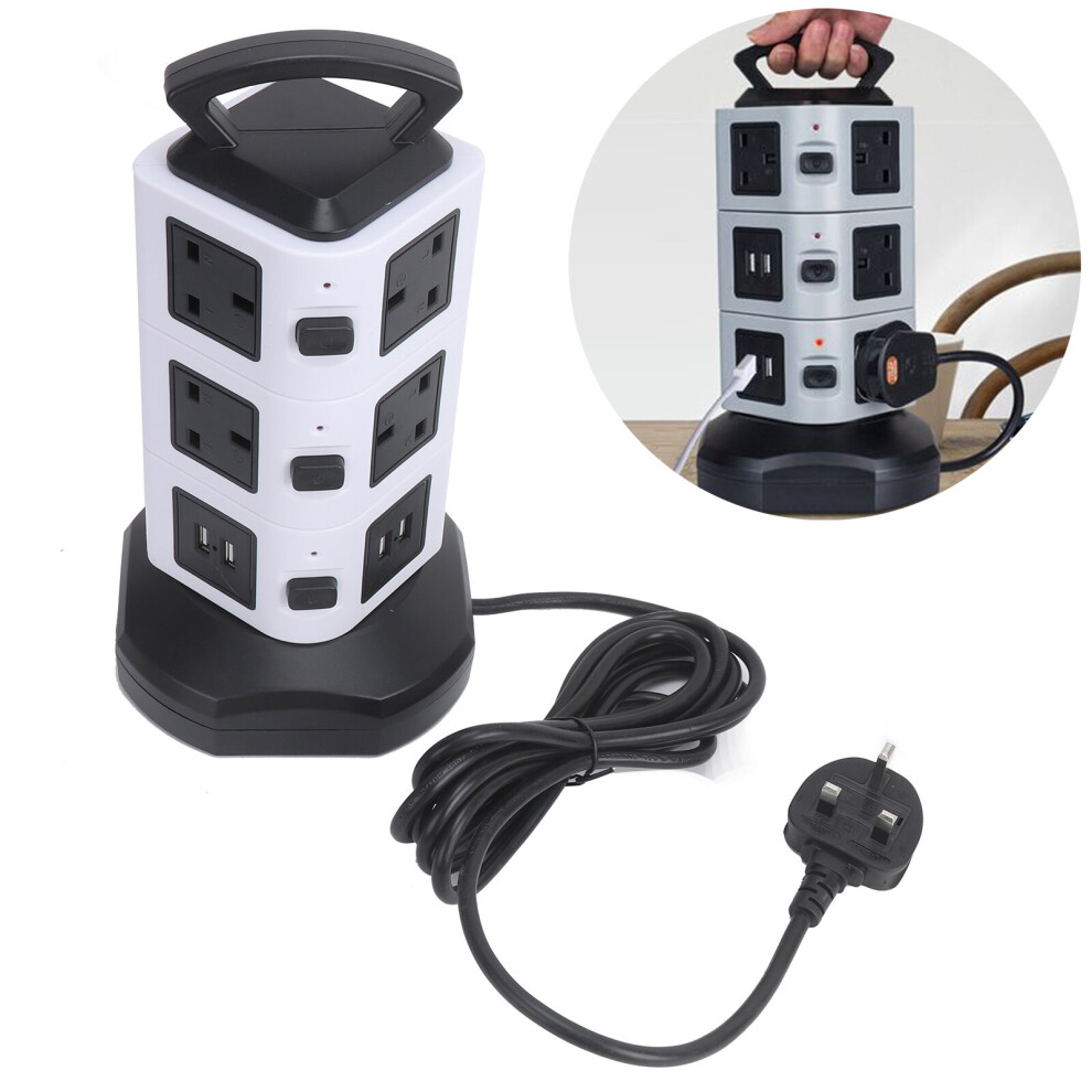 Switched Surge Extension Lead Plug Tower Multi 10 Socket 4 USB Port