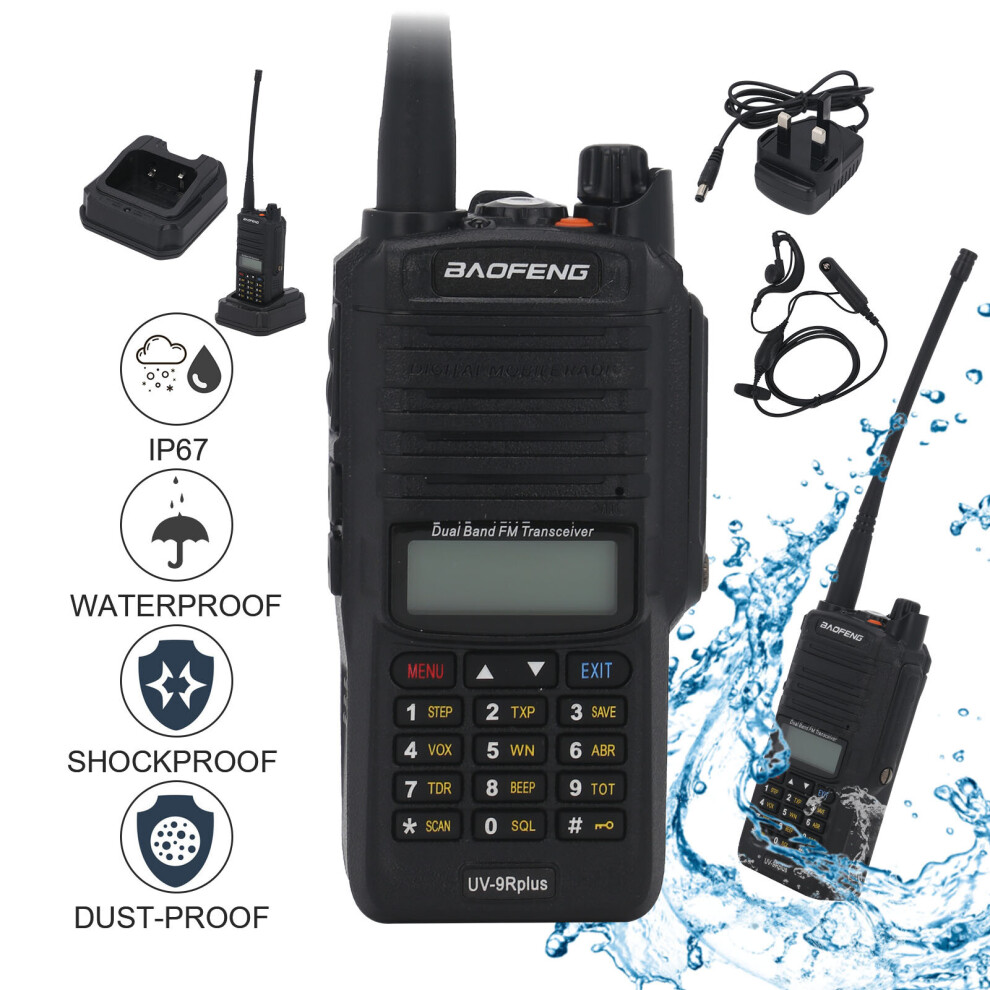 Baofeng UV-9R Plus IP67 Waterproof Walkie Talkie Two Way Radio+Earpiec