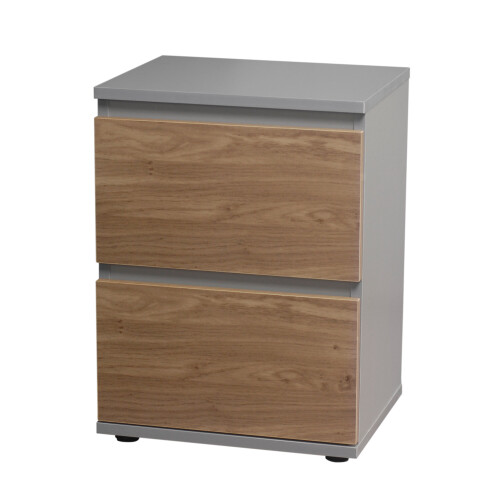 Skagen (Grey Carcass and Oak Drawers) 2 Drawer Wooden Bedside Cabinet Side Table