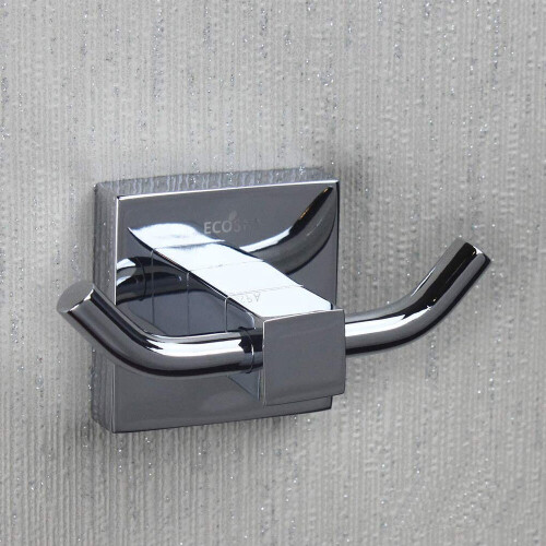 Bathroom Double Towel Robe Hook Chrome Square Wall Mounted 1