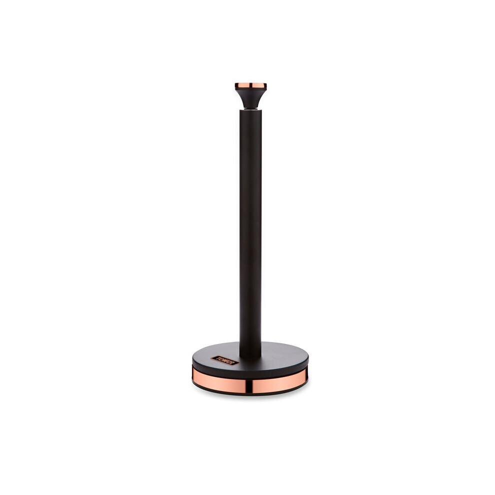 Tower Stylish Cavaletto Black & Rose Gold Kitchen Roll Holder Towel Pole