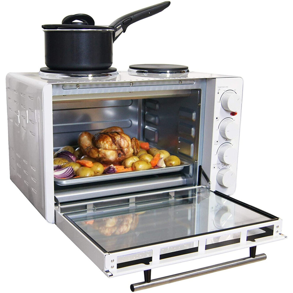 Igenix Ig7130 Mini Oven With Electric Grill And Double Hotplate Hob - White