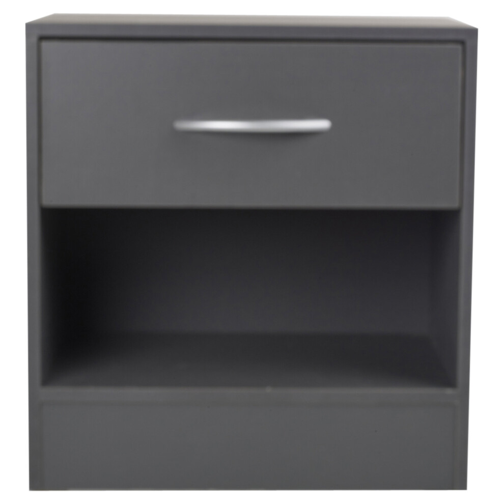 (Dark ) Compact Bedside Table With 1 Drawer Grey
