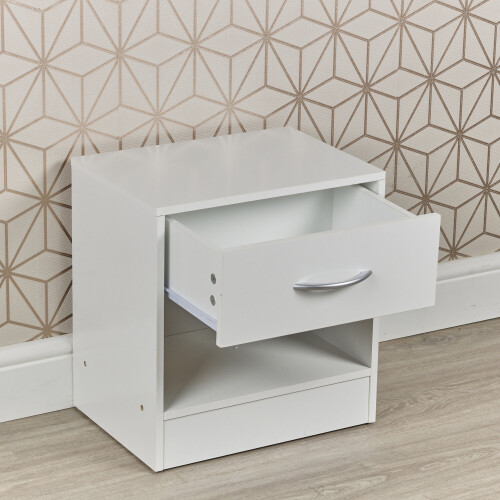 (White) Compact Bedside Table with 1 Drawer 2