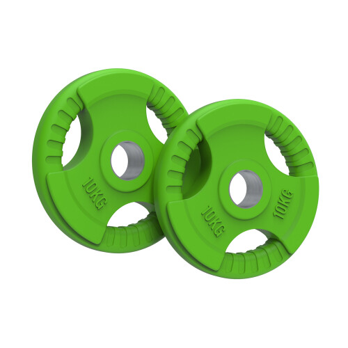 (10kg, Pair) Rubber Coated Tri Grip Weight Plates