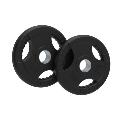 (10kg, Pair) Black Rubber Coated Tri Grip Weight Plates