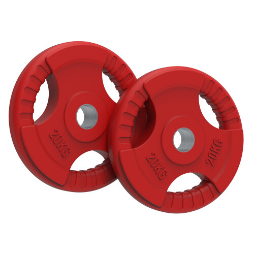 (20kg, Pair) Rubber Coated Tri Grip Weight Plates